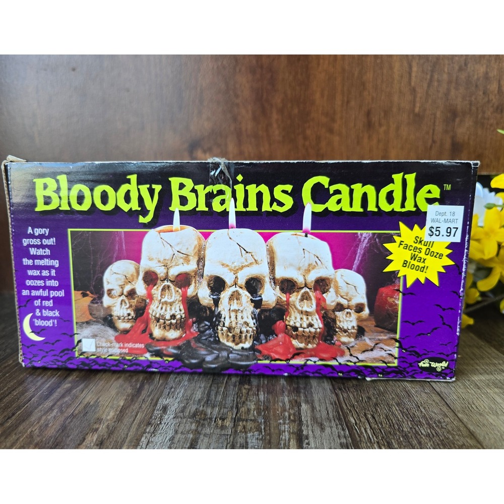 NIB Vintage Bloody Brains Candle Halloween Decor‎ Skulls 90s Oozing Horror New